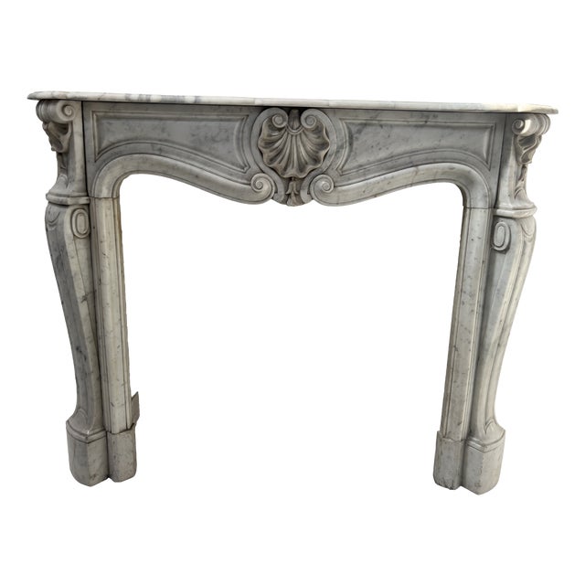 Louis XV Style Fireplace in White Veined Carrara Marble, 1800s For Sale