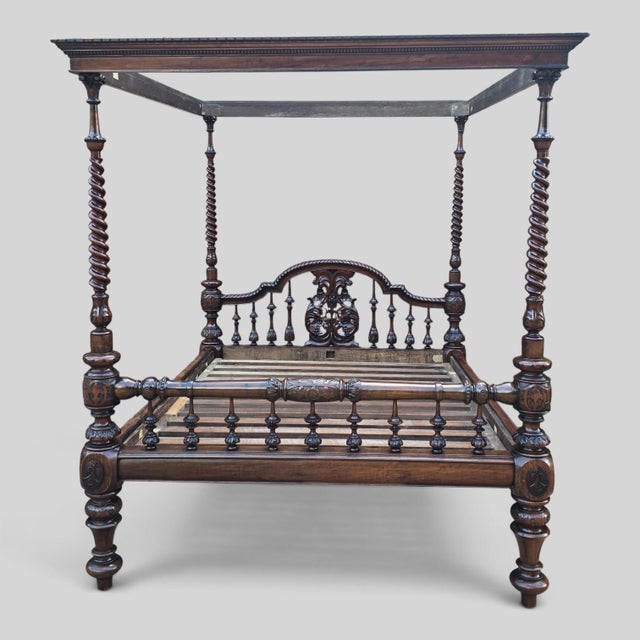 Victorian Anglo-Indian Colonial Raj King Size 4-Poster Bed, 1880s For Sale - Image 3 of 18