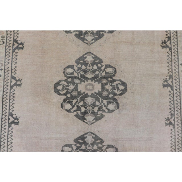 Textile Vintage Turkish Oushak Rug With Subtle Pastel and Dark Green Floral Patterns 7'5 X 9'9 For Sale - Image 7 of 11