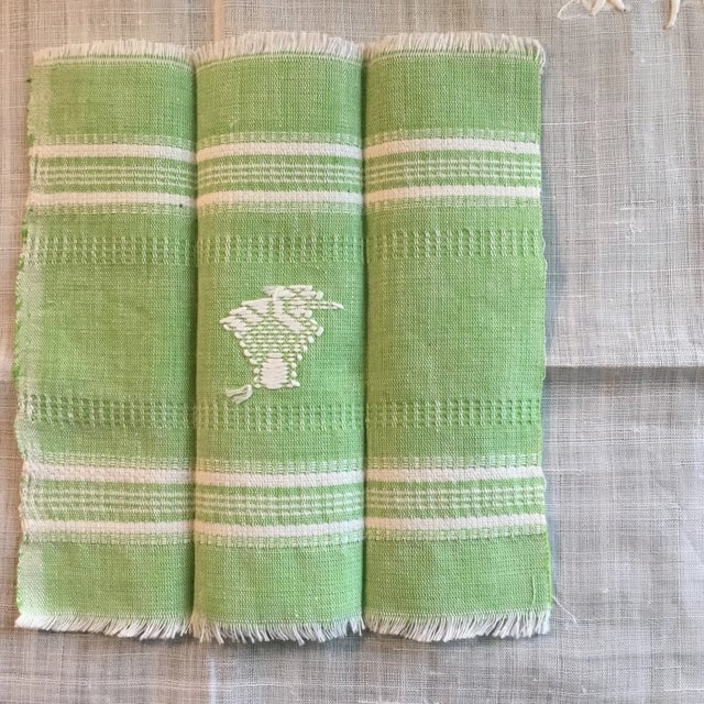 Textile Cocktail Napkins Linen With Fringed Ends Set of 12 Green Embroidered From Central America For Sale - Image 7 of 10