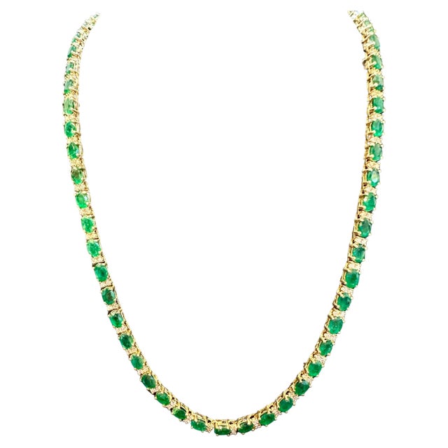 40 Carat Oval Brazilian Emerald & 3 Carat Diamond Tennis Necklace 14 Karat Gold For Sale - Image 18 of 18