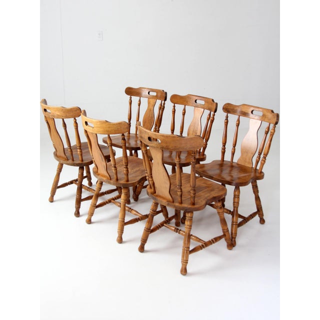Mid-Century Colonial Revival Spindle Back Wood Dining Chairs Set of 6 For Sale - Image 10 of 15