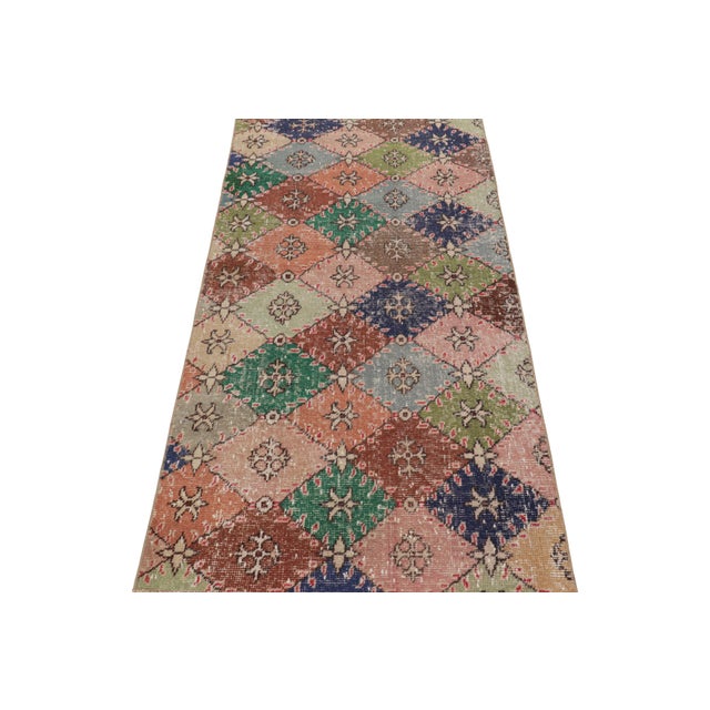 1960s Vintage Zeki Müren Runner With Polychromatic Diamond Patterns, From Rug & Kilim For Sale - Image 5 of 7