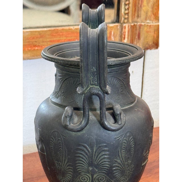 Gray 19th Century Italian Grand Tour Urn With Swan Handles on Marble Base For Sale - Image 8 of 9