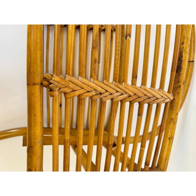 Vintage Bent Bamboo & Rattan Magazine Rack With Hand-Braided Wicker, Mid-Century For Sale In Palm Springs - Image 6 of 13
