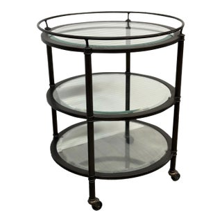 Dark Bronze Metal Triple Tiered Bar Cart on Casters For Sale
