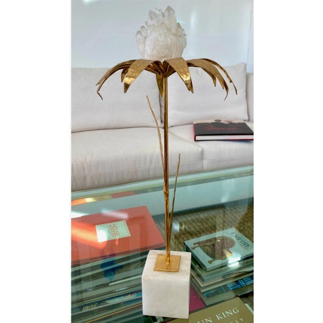 Stone French Gilt Palm Tree With Rock Crystal and Marble Base - Tall For Sale - Image 7 of 13