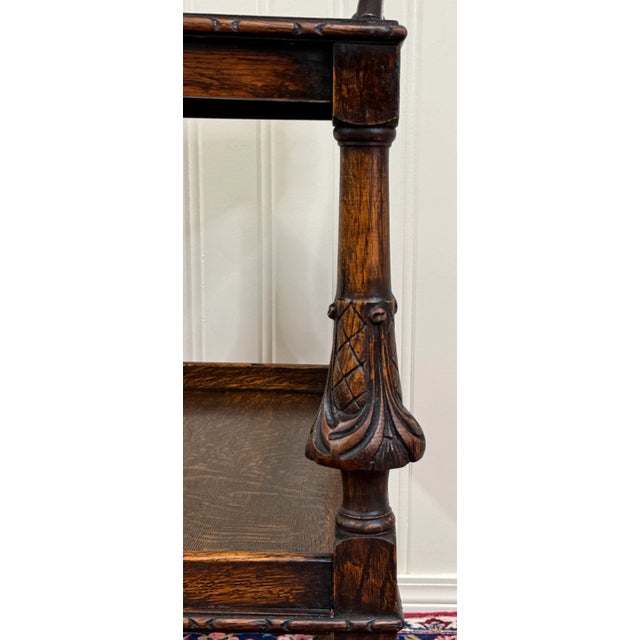 Antique English Trolley Tea Cart Pastry Cocktail Bar Cart Tray Tudor Oak 1930s For Sale - Image 16 of 18