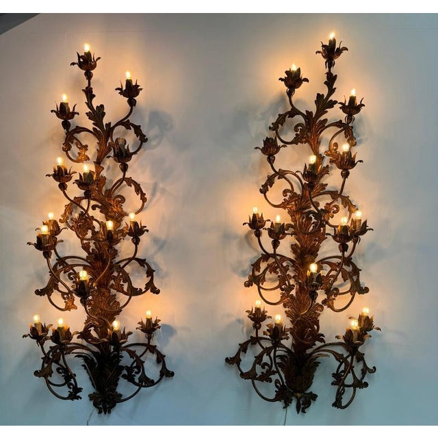 Venetian Gilt Iron Wall Sconces, Set of 2 For Sale - Image 5 of 10