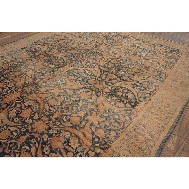 Impressive Brown Blackground White Ivory Floral Medallion Pattern Century Persian Malayer Rug For Sale - Image 4 of 7