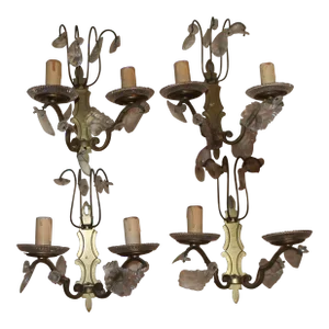 1920's French Louis XV Style Gold Bronze/ Cut Crystal Wall Sconces Set of 4