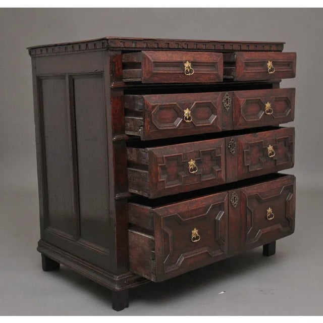 Early 18th Century Antique Oak Moulded Front Chest of Drawers, 1700 For Sale - Image 5 of 10