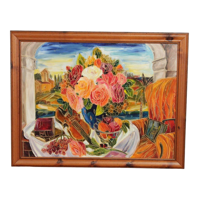 Maya Eventov Large Framed Still Life Original Oil Painting For Sale