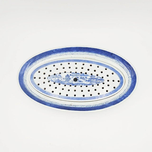 Chinese Blue & White Chinese Export Oval Tray & Strainer, Circa 1900 For Sale - Image 3 of 8