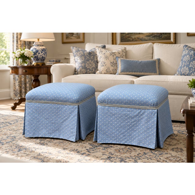 Late 20th Century Skirted Upholstered Ottomans - A Pair For Sale - Image 9 of 9