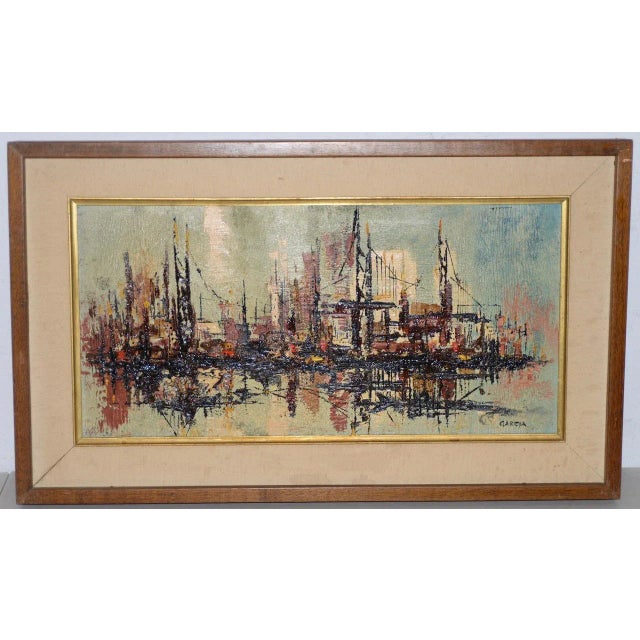 Brown Mid Century Modern Abstract Cityscape by Garcia C.1950s For Sale - Image 8 of 8