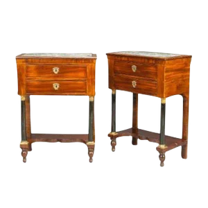 Neoclassic Mahogany Marble Top Tables - A Pair