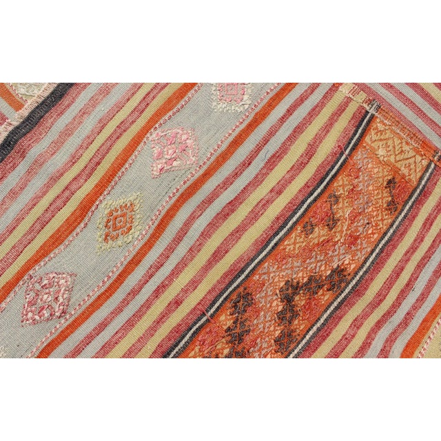 Turkish Kilim Vintage Rug With Assorted Stripe Design in a Variety of Colors For Sale - Image 12 of 13