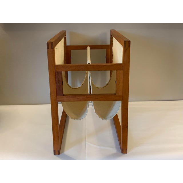 Vintage Danish Modern Teak & Linen Double Pocket Magazine Holder For Sale - Image 4 of 10