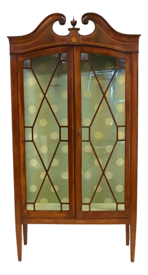 Antique English Mahogany Inlaid Display Cabinet / Vitrine, Edwardian Style