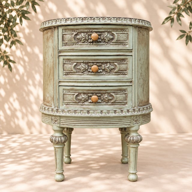 Early 20th Century Louis XVI Style Almond Green Bedside Tables, Set of 2 For Sale - Image 3 of 6