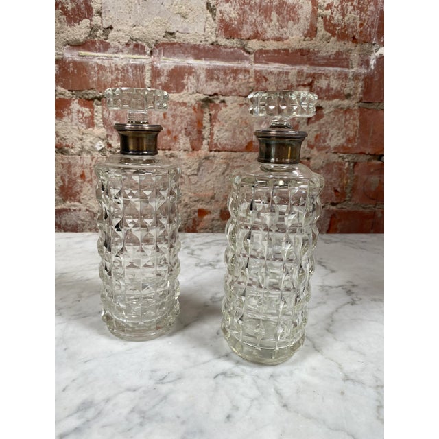 Pair of Two Vintage Glass Bottle made in Italy , 1950