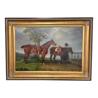 Oil on Canvas British School "Horses & Rider" by Pastor, Early 20th Century For Sale