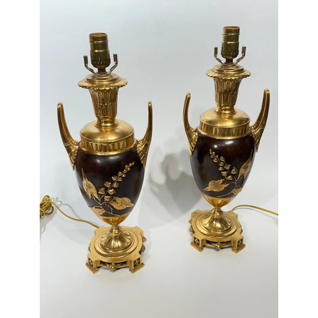 Bronze 19th Century French Gilt Bronze Aestethic Urn Form Table Lamps - A Pair For Sale - Image 8 of 12