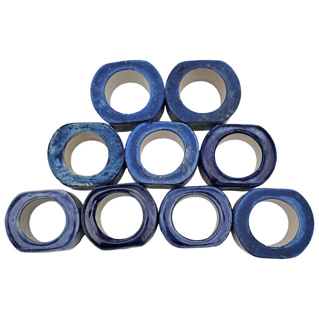 Mexican Late 20th Century Mexican Talavera Hand-Painted Pottery Napkin Rings Set of 9 2" For Sale - Image 3 of 11