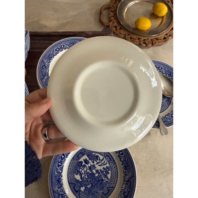 Vintage Blue Willow Plates Set of Five Ironstone Style 6 3/8 Inch For Sale - Image 10 of 12