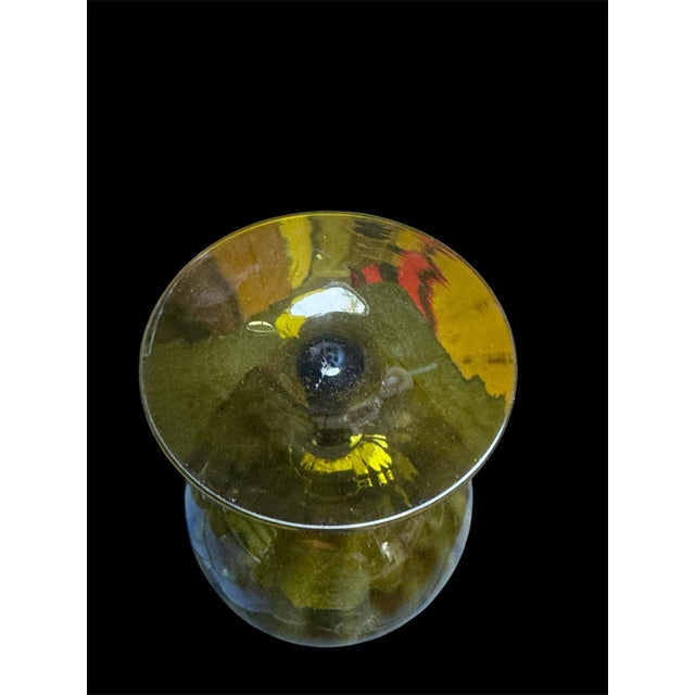 Avocado Green Empoli Optic Italian Glass Stemmed Bowl Vase For Sale In Dallas - Image 6 of 7