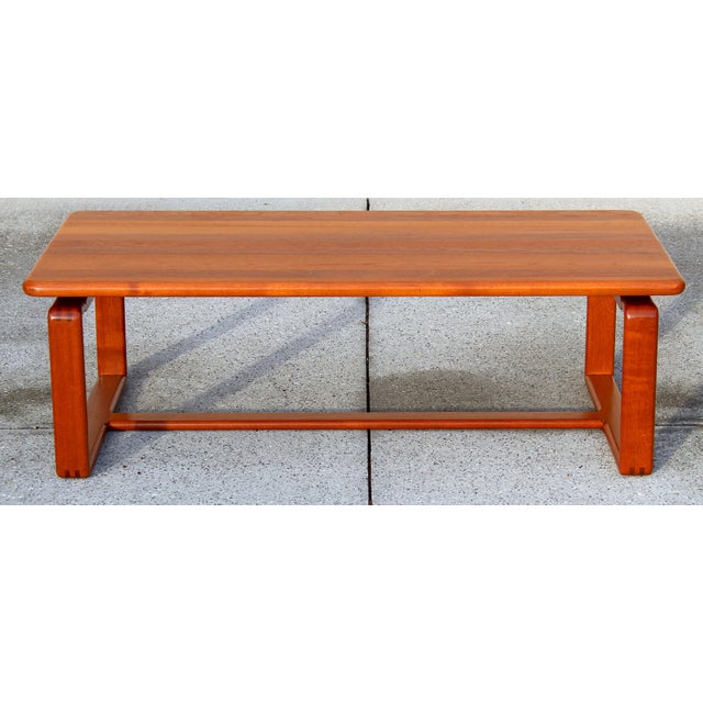 Danish Mid-Century Modern Solid Teak Coffee Table - Floating Top, Sled Base For Sale - Image 4 of 13