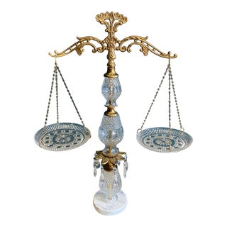 1930s Hollywood Regency Brass and Glass Decorative Scale With Marble Base For Sale