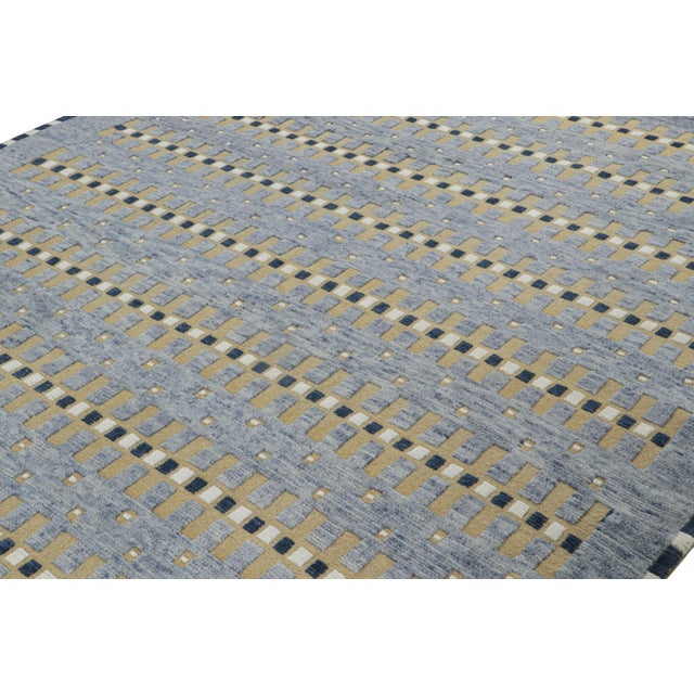 Rug & Kilim Rug & Kilim’s Scandinavian Style Rug in Blue, Beige-Brown Geometric Patterns - 10x14 For Sale - Image 4 of 7