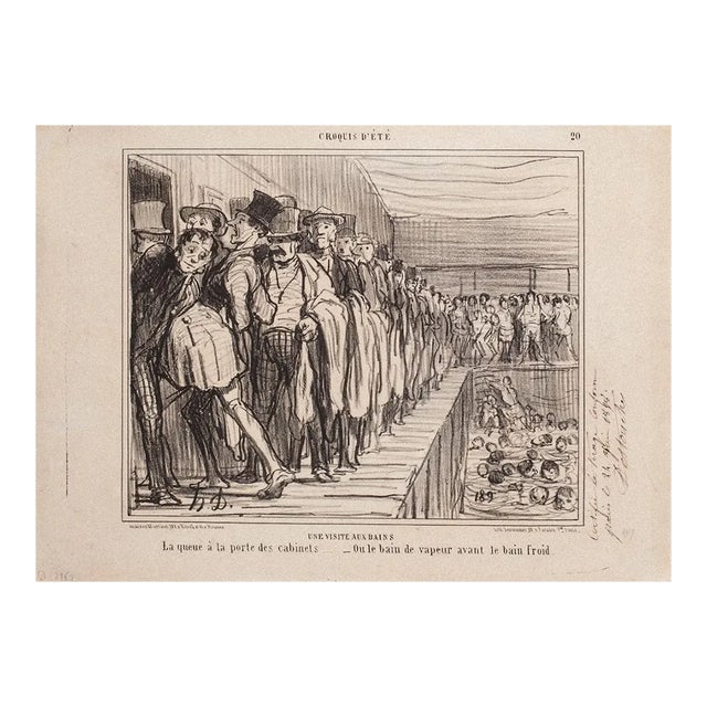 Honoré Daumier - A Visit To Bains - Original Lithograph - 1858 For Sale