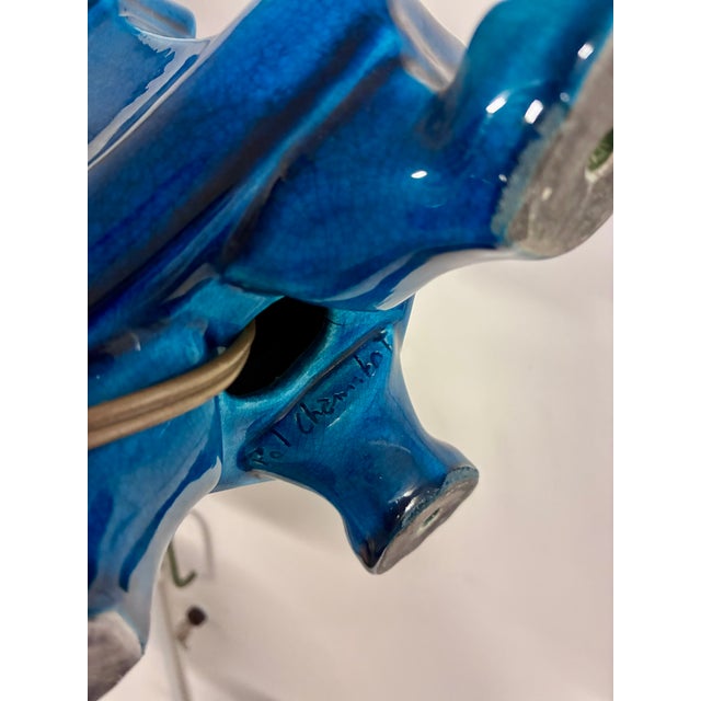 Vintage Table Lamp in Turquoise Ceramic by Pol Chambost, 1960 For Sale - Image 4 of 8