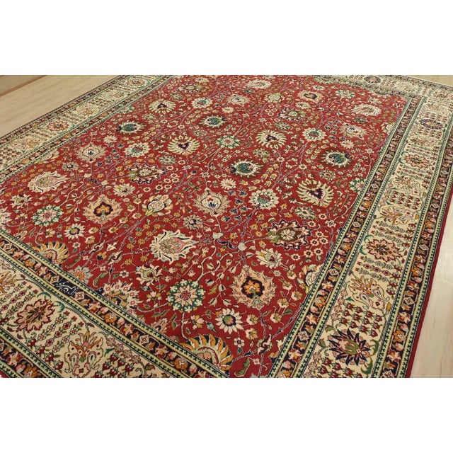 Farmhouse Tabriz Rug 10'2'' X 12'8'' Red Wool Vintage Traditional Hand-Knotted Carpet For Sale - Image 3 of 15