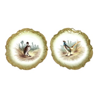 Antique French Limoges Game Bird Cabinet Plates - Coiffe & Cie, Pair For Sale