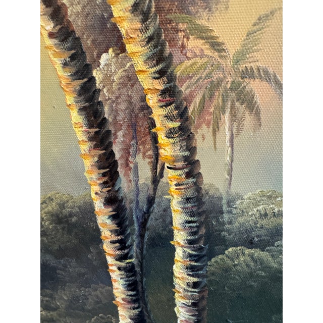 Large Original Oil Painting, Tropical Landscape With Palms, Signed Vitaly For Sale - Image 11 of 12