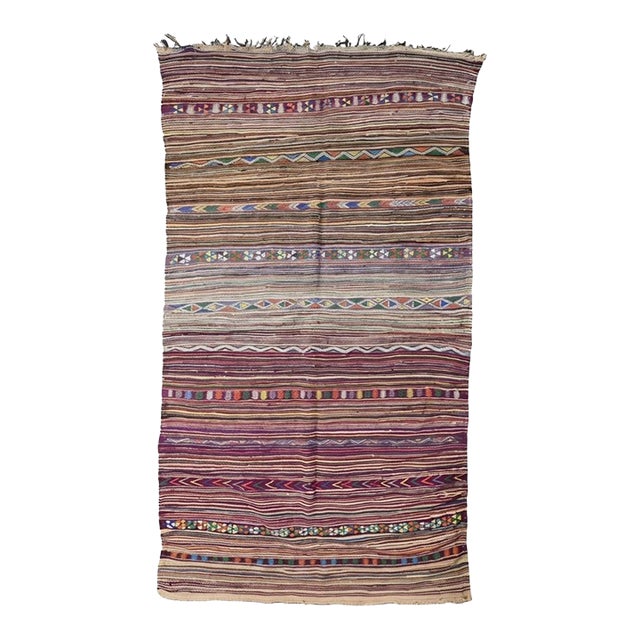 Moroccan Recycled Kilim Boucherouite Rug - 10.3 X 5.2 Ft For Sale