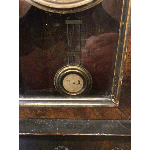 American Antique Late 19th Century Wooden Mantle Clock For Sale - Image 3 of 5