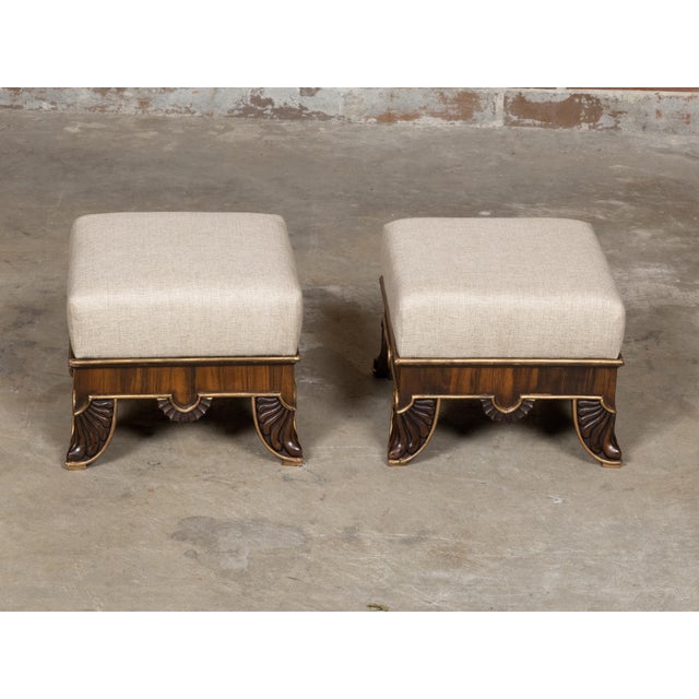 Pair of English Regency 19th Century Footstools with Carved Feet and Gilt Trim For Sale In Atlanta - Image 6 of 11
