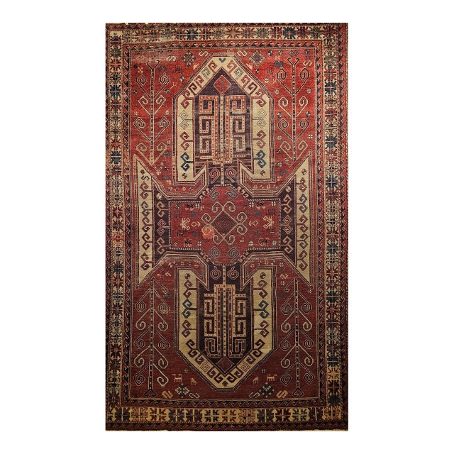 Antique Caucasian Kazak Sevan Area Rug, Handwoven Wool, Geometric Design, 1900s, 6' x 9' For Sale