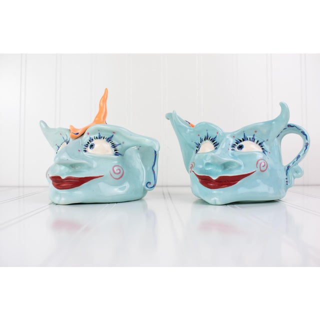 Baby Blue Original 1996 Signed Mark Switzer Studio Ceramics Sugar & Creamer Set For Sale - Image 8 of 17