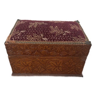 1920s Hand-Carved Wooden Chest Letter Jewelry Box For Sale