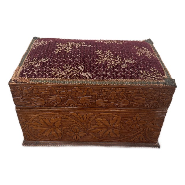 1920s Hand-Carved Wooden Chest Letter Jewelry Box For Sale