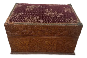 1920s Hand-Carved Wooden Chest Letter Jewelry Box