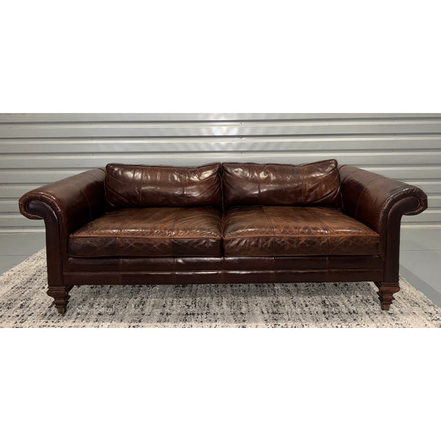 Ralph Lauren all leather sofa, distressed style leather is excellent condition, no rips no tears. features classic rolled...