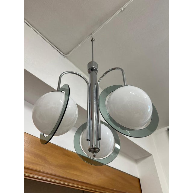 Gray Vintage Space Age Steel and Glass Pendant Light, 1970s For Sale - Image 8 of 11