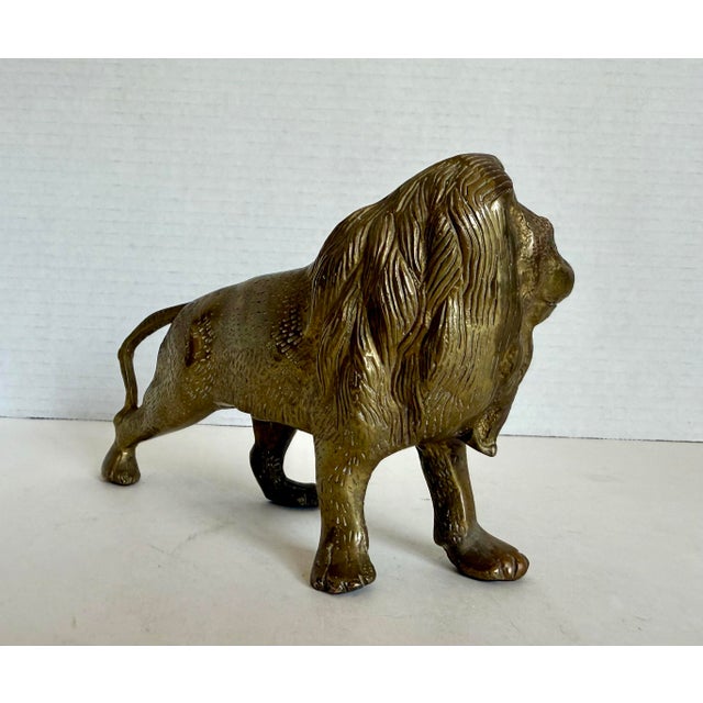 Mid 20th Century Vintage Brass Lion Figurine, Regal Hollywood Regency Decor For Sale - Image 5 of 11